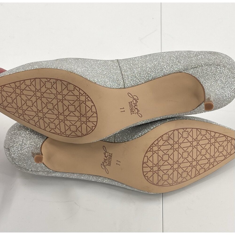 JEWEL BADGLEY MISCHKA Women's Sparkly Silver Kitten Heel Pointed Toe Shoes US 11 - Picture 8 of 8